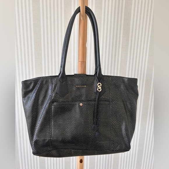 Cole Haan Handbags - Cole Haan Mila Leather Black with Pewter Tote Bag. Work Office Laptop Bag
